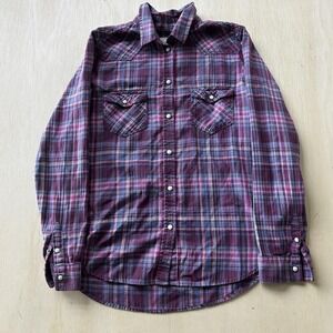 American Eagle Outfitters Shirt Womens Medium Purple Plaid Snap Western Flannel